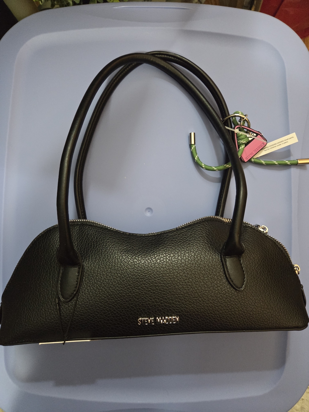 Steve Madden Black Pebbled Leather Double-Handle Shoulder Bag